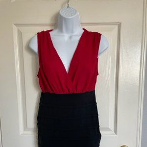 Red V Neck Lace Dress